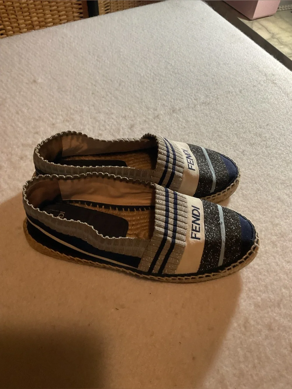 Fendi Rockoko Stretch Knit Sock Espadrille Slip-On with Blue Insole size 37